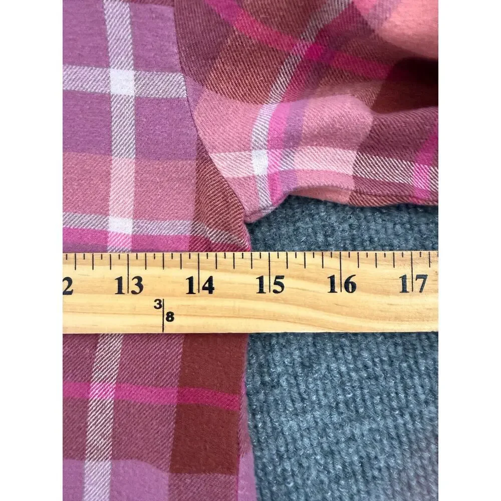 Old Navy Girls Plaid Flannel Button Up Shirt Size 6/7 Pink Cropped Boxy Cotton
